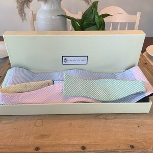 High Cotton Pastel Color Block Seersucker Stripe Cummerbund Bow Tie Set Handmade